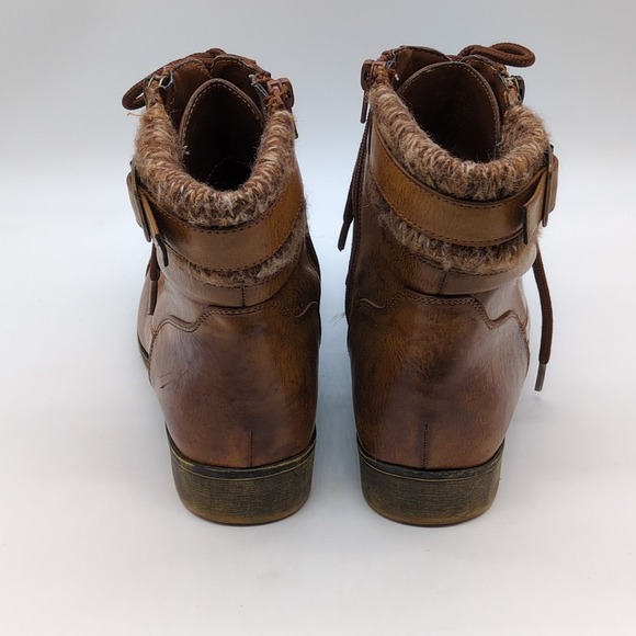 SO Shoes Womens Brown 8 Lace Up Work Boots Side Zip Sweater Collar Hiking - Picture 2 of 12